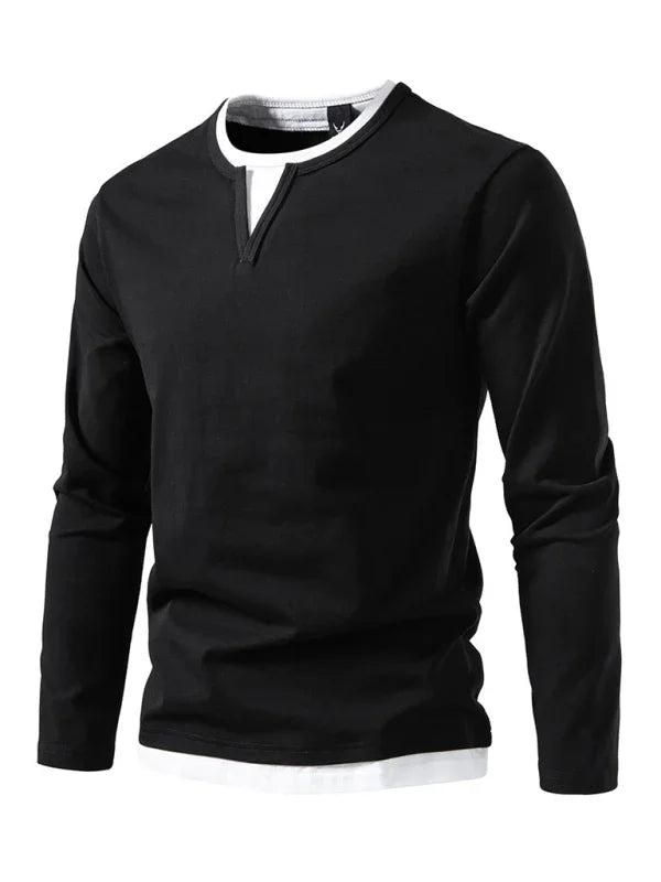 Men V-Neck Long-Sleeves T-Shirt – Stretchable - Gray, White -Guocali