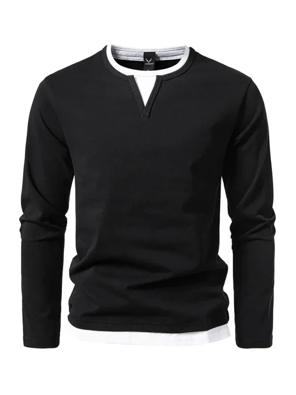 Men V-Neck Long-Sleeves T-Shirt – Stretchable - Gray, White -Guocali
