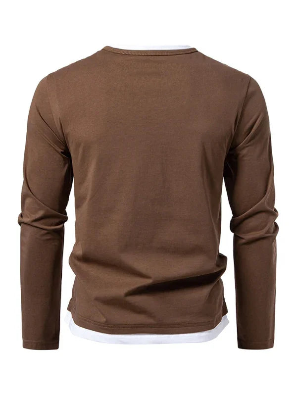 Men V-Neck Long-Sleeves T-Shirt – Stretchable - Gray, White -Guocali