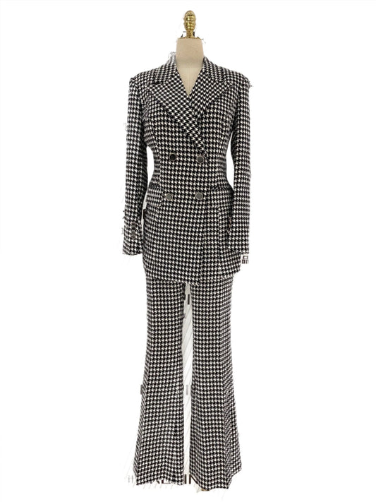 Plaid Double Breasted Women Pant Suit -Guocali