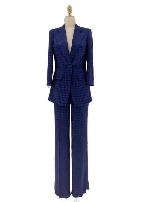 Sapphire Blue Women Pant Suit - Half Sleeve Trouser Suit -Guocali