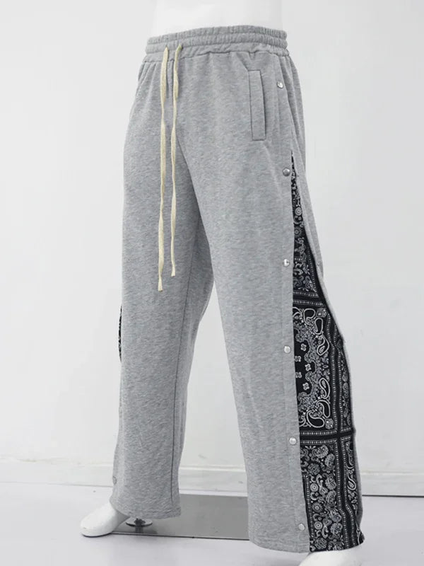 Sporty Men's Wide Leg Pants – Mid Rise Button Finish -Guocali