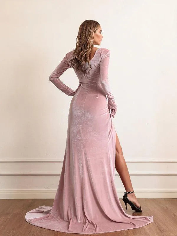 Velvet High Waist Evening Dress -Guocali