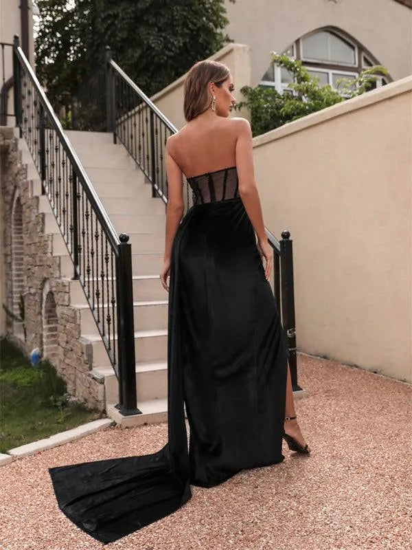 Velvet Tube Top Hollow Party Dress -Guocali