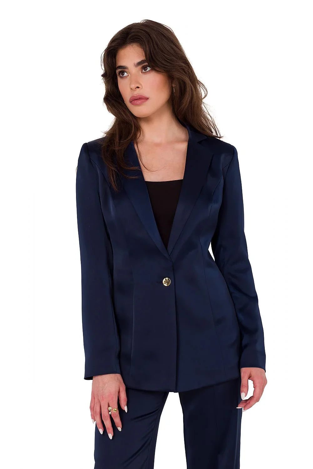 Women Blazer - Lightweight - 1-Button - navy, blue -Guocali