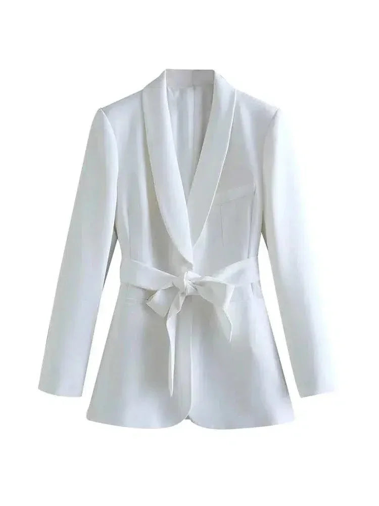 Women Blazer - Lightweight - Beltted, Tie, Wrap - Pink, Rose Red -Guocali