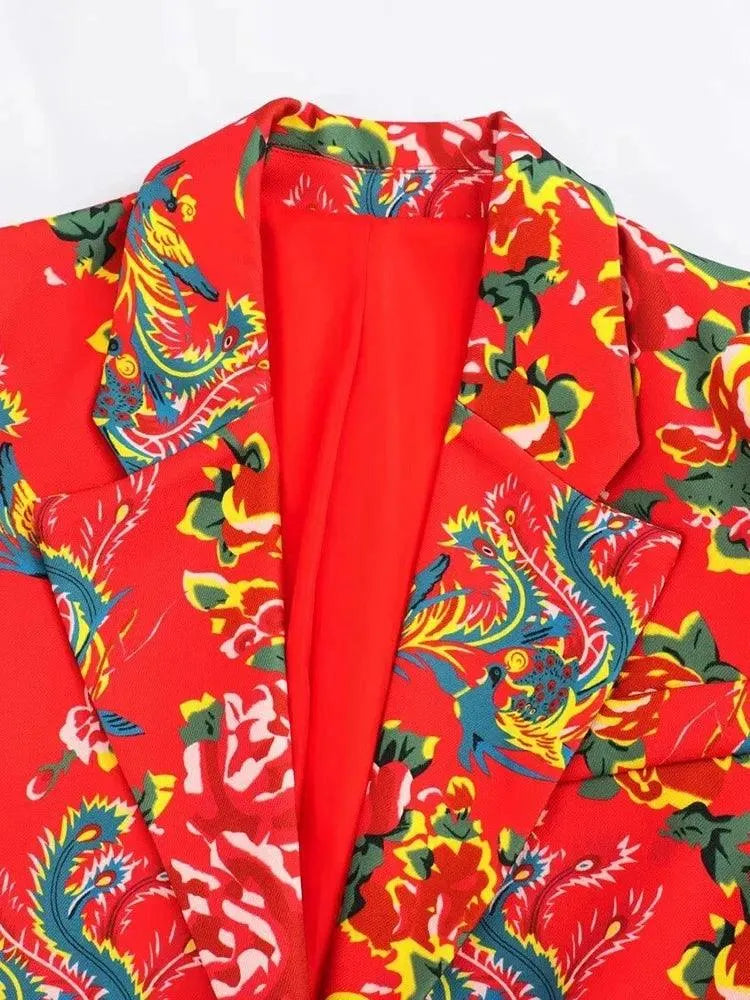 Women Blazer - Lightweight - Button - Red, Multicolor -Guocali