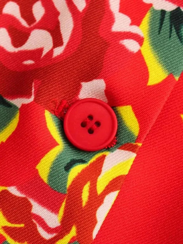 Women Blazer - Lightweight - Button - Red, Multicolor -Guocali
