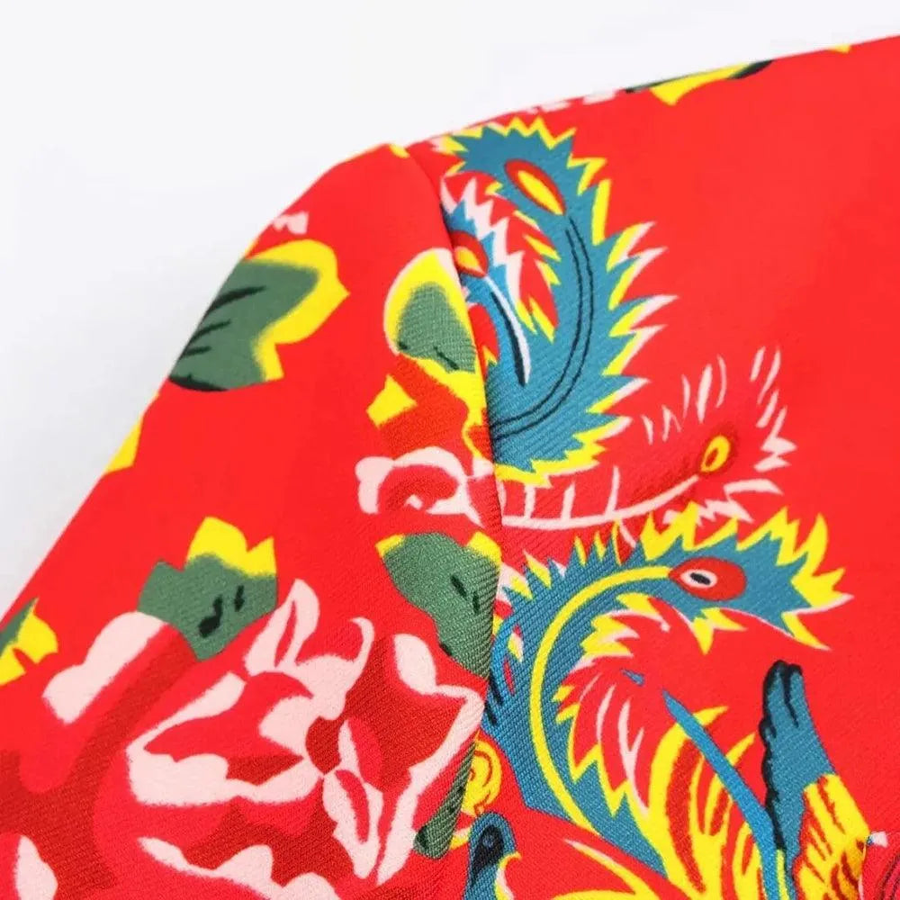 Women Blazer - Lightweight - Button - Red, Multicolor -Guocali