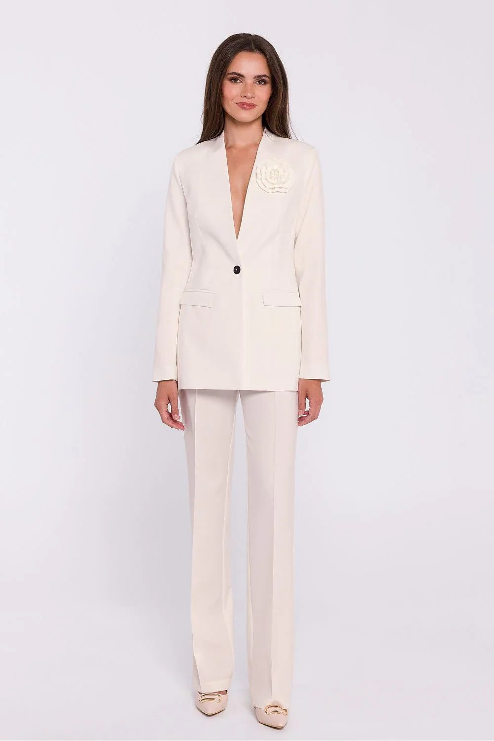Women Blazer - Stretchable - 1-Button - Beige -Guocali