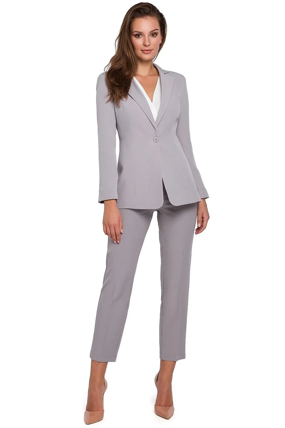 Women Blazer - Stretchable - 1-Button - Gray -Guocali
