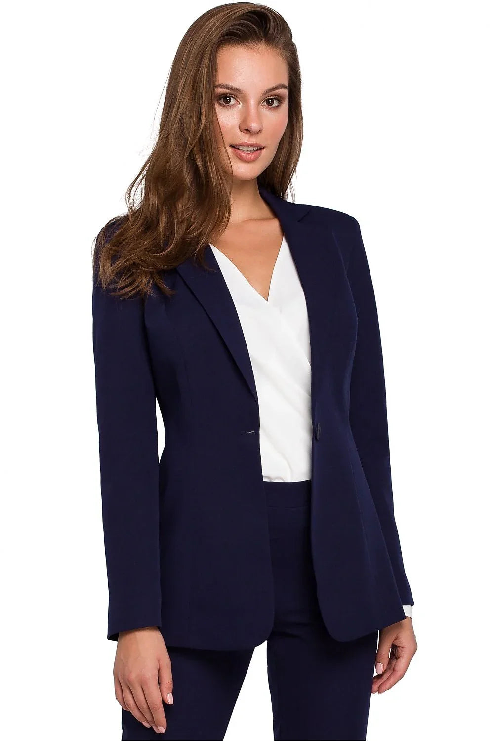 Women Blazer - Stretchable - 1-Button - Navy, Blue -Guocali