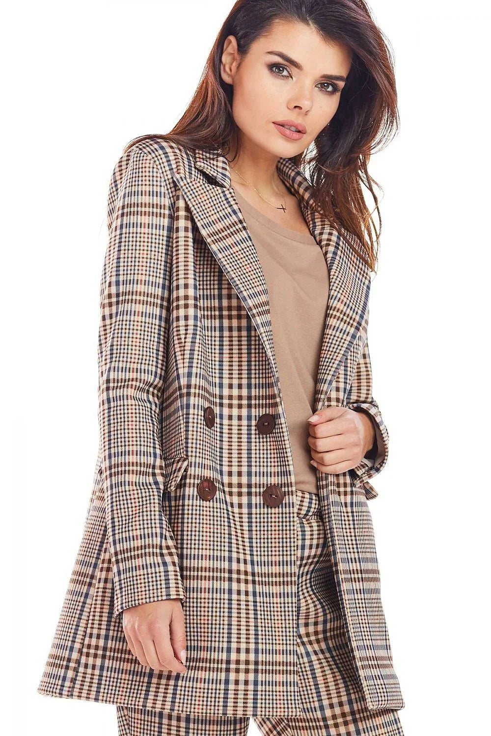 Women Blazer - Stretchable - Button - brown, beige, navy -Guocali
