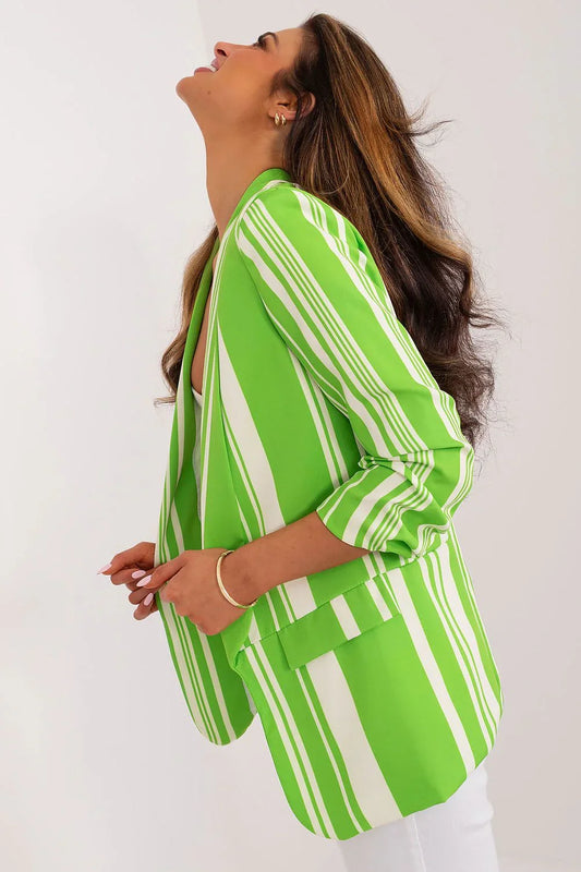 Women Blazer - Wrinkle-Resistant - Slip-On - Green, White -Guocali