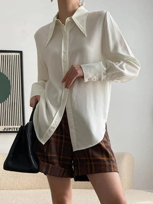 Women Blouse – Ruffle Detail – Puff Sleeves - Cream White -Guocali