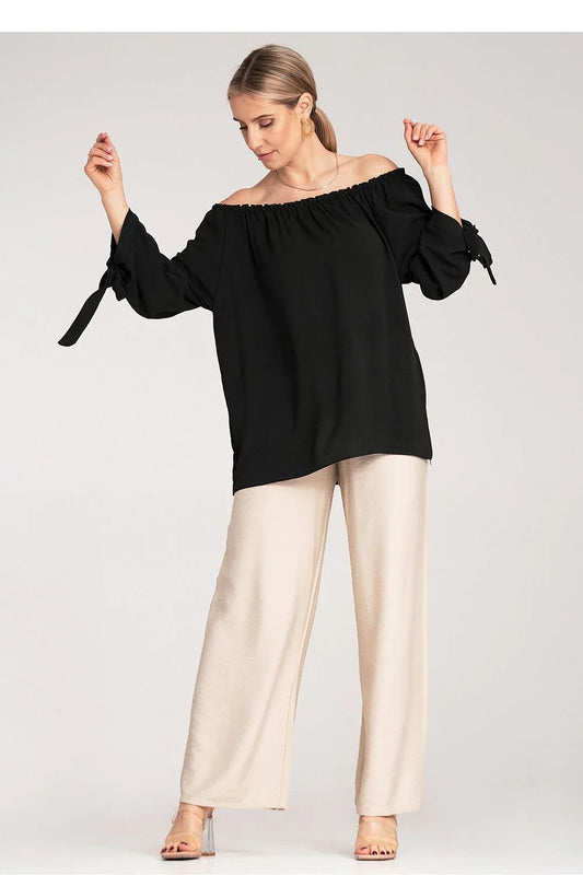 Women Blouse – Stretchable – Three-Quarter Sleeve - Black -Guocali