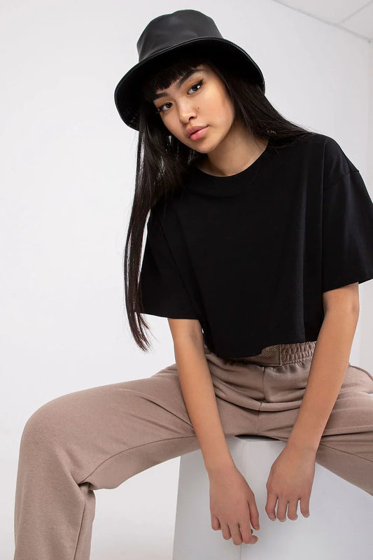 Women Crew-Neck Short-Sleeves T-Shirt – Stretchable - Black -Guocali