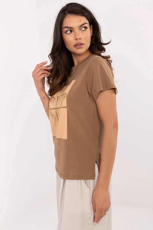Women Crew-Neck Short-Sleeves T-Shirt – Stretchable - Brown, Gold, Beige, Multicolor -Guocali
