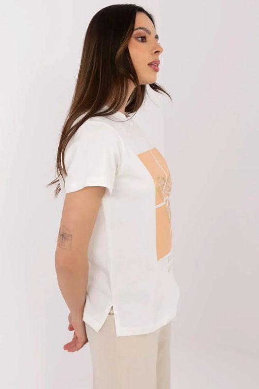 Women Crew-Neck Short-Sleeves T-Shirt – Stretchable - White, Gold, Peach -Guocali