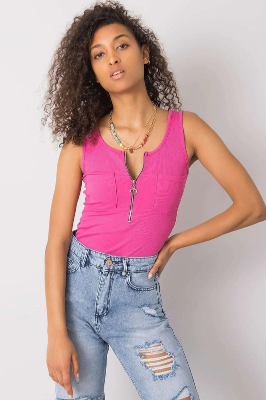 Women Round-Neck Sleeveless T-Shirt – Stretchable - Pink -Guocali