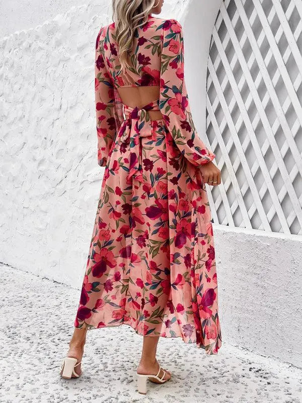 Women Ruffled Waist Printed Summer Dress -Guocali