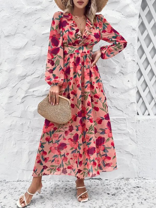Women Ruffled Waist Printed Summer Dress -Guocali