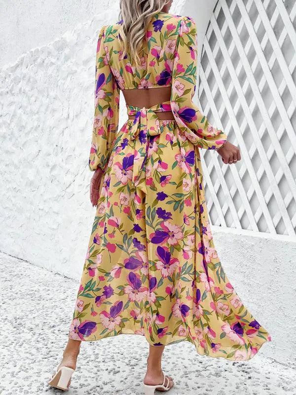 Women Ruffled Waist Printed Summer Dress -Guocali