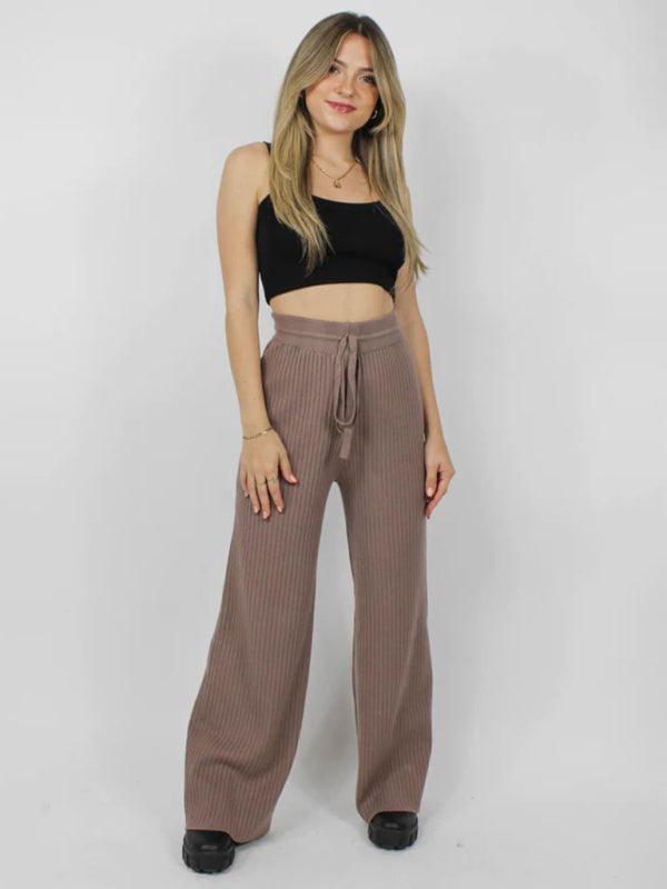 Casual Women's Trousers – High Rise Drawstring Fit
