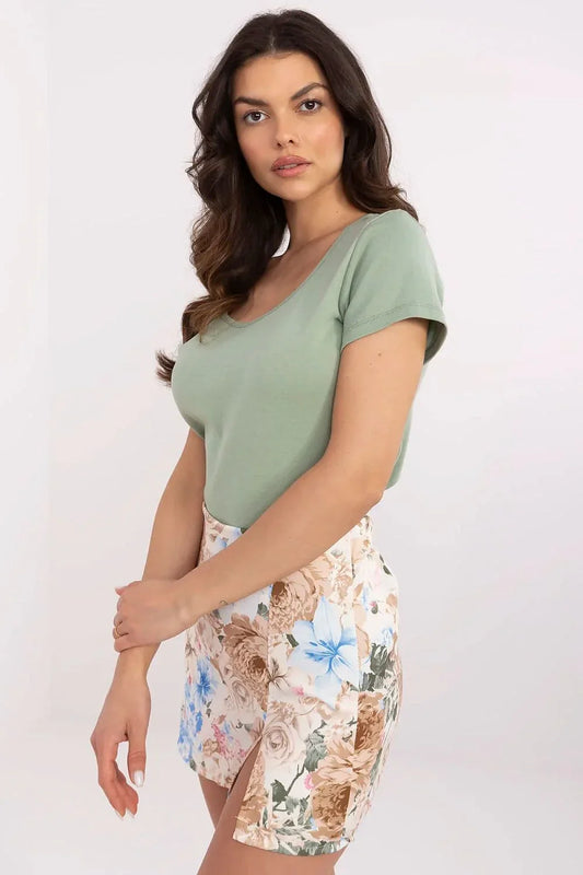 Women Scoop-Neck Short-Sleeves T-Shirt – Stretchable - Green -Guocali