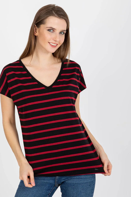 Women V-Neck Short-Sleeves T-Shirt – Stretchable - Black, Red -Guocali