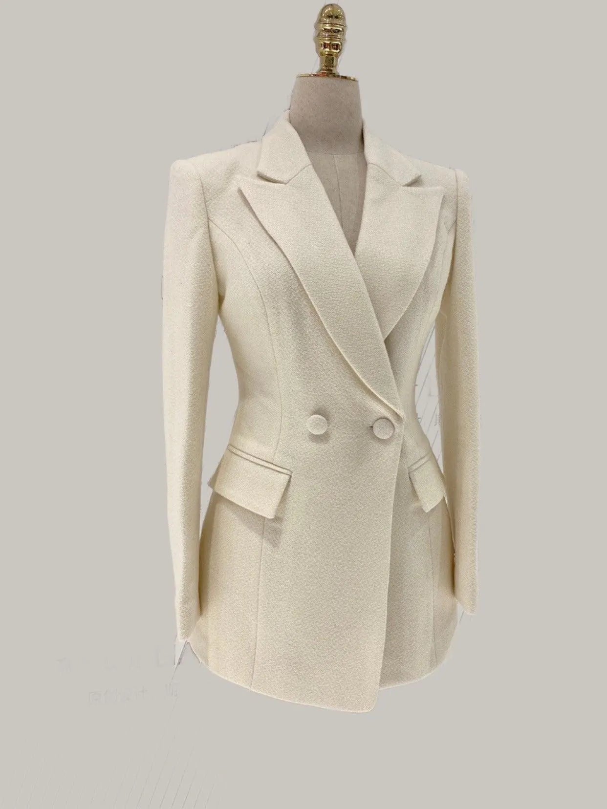 Woolen Women Pant Suit - Thick Beige Trouser Suit -Guocali