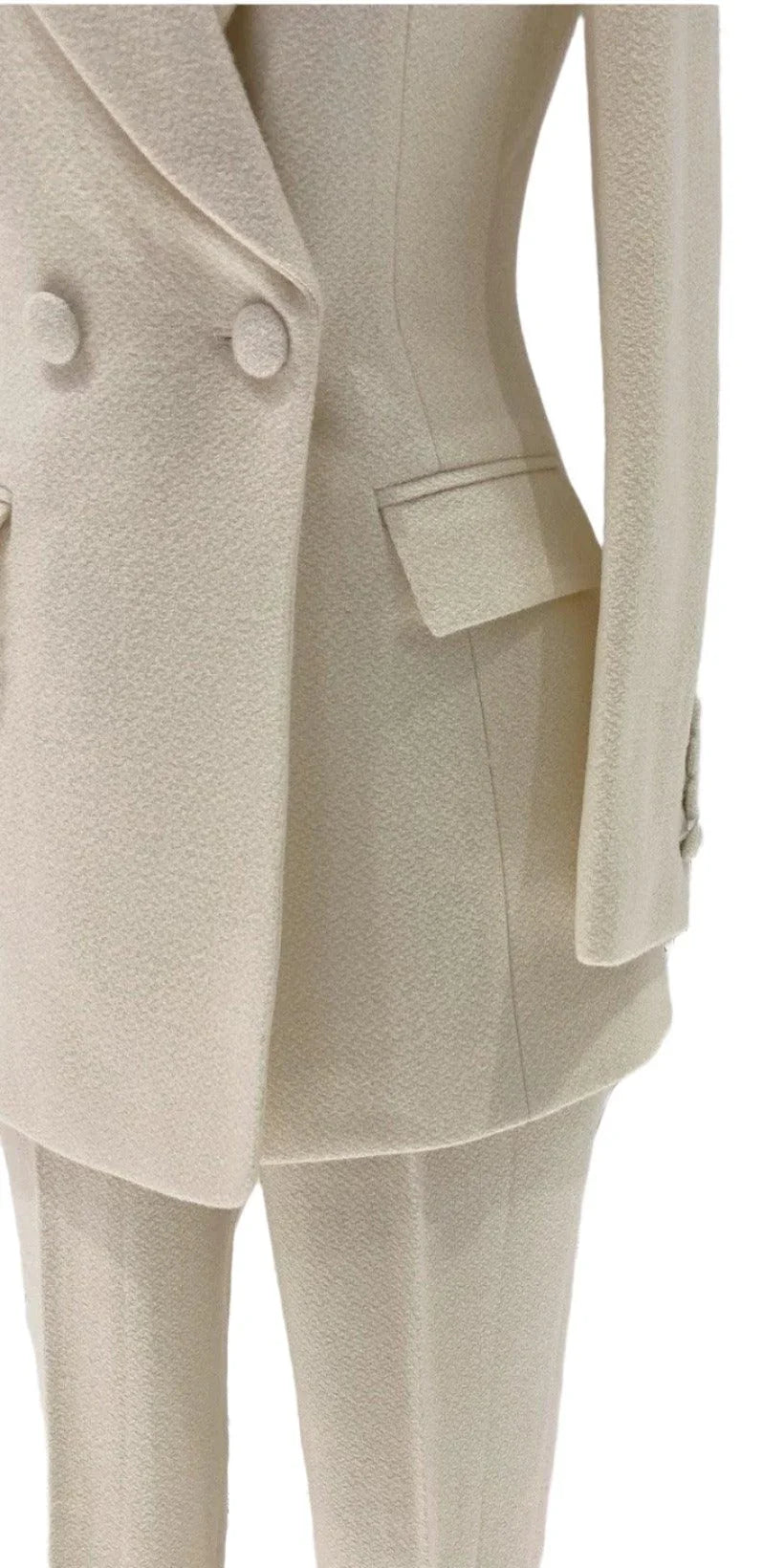 Woolen Women Pant Suit - Thick Beige Trouser Suit -Guocali