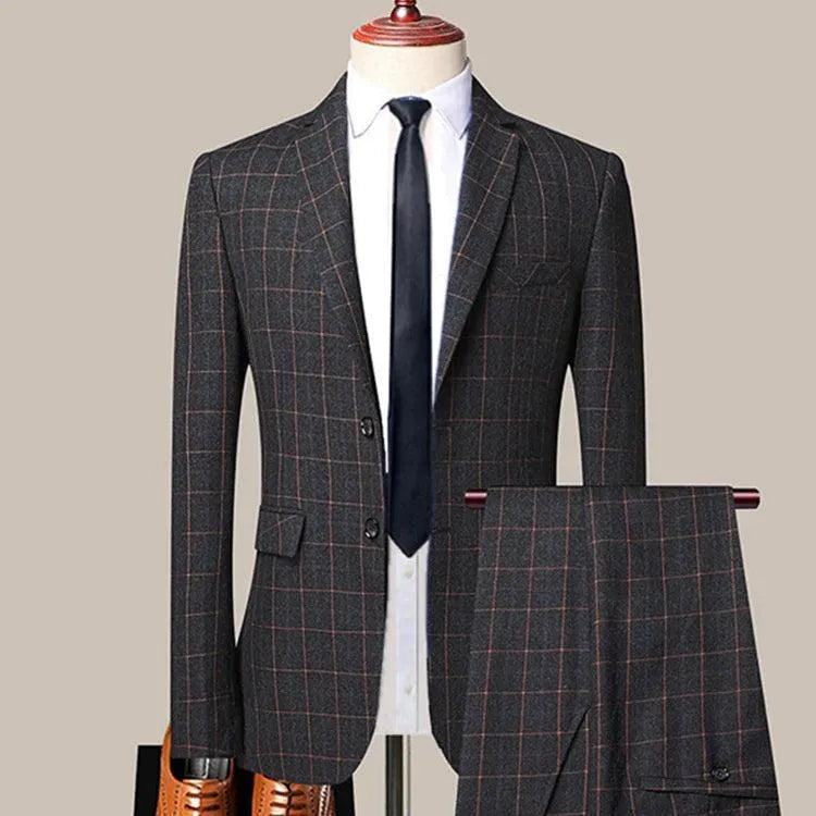 Professional Men’s Suit - Plaid Single-Breasted