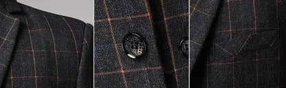 3-Piece Black Men’s Suit - Plaid Business Style - Plaid Suit - Guocali