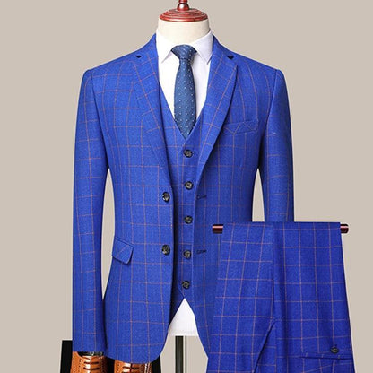 3-Piece Blue Plaid Suit for Men - Business Style - Checked Suit - Guocali