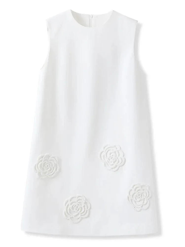 3D Flower Solid Sleeveless Party Dress -Guocali