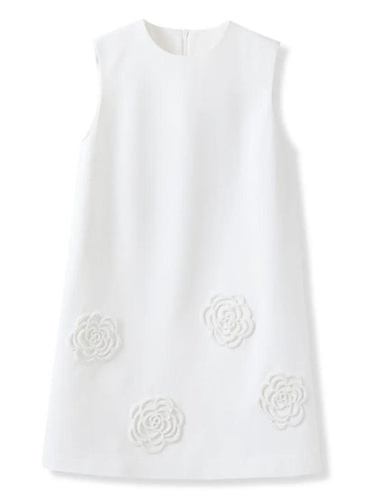 3D Flower Solid Sleeveless Party Dress - Party Dress - Guocali