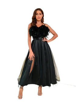 Ladies Feather Sling Mesh Party Dress - Guocali