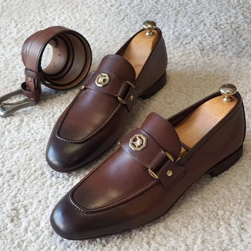 Men Horse Bit Dress Loafers - Slip-On Formal Dress Shoes