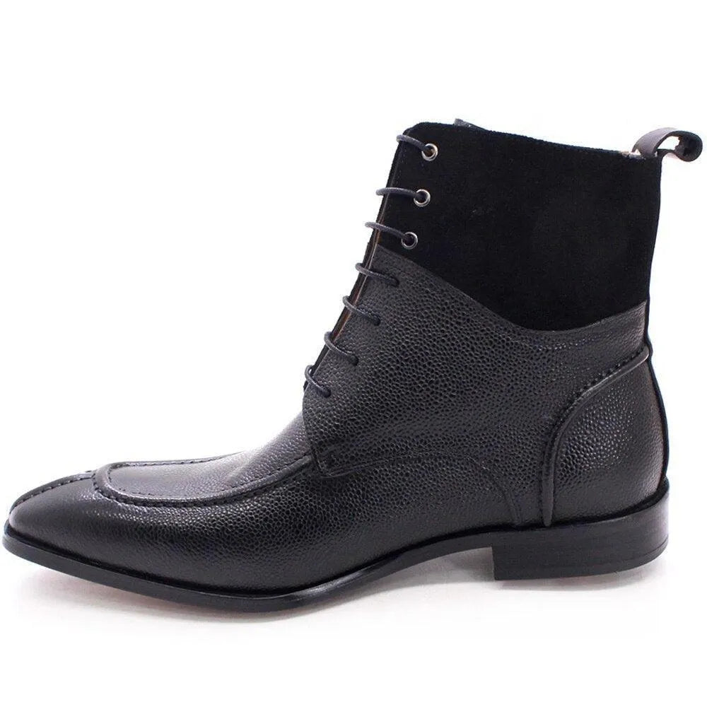 Men's Boots - Block Ankle Boots - Leather