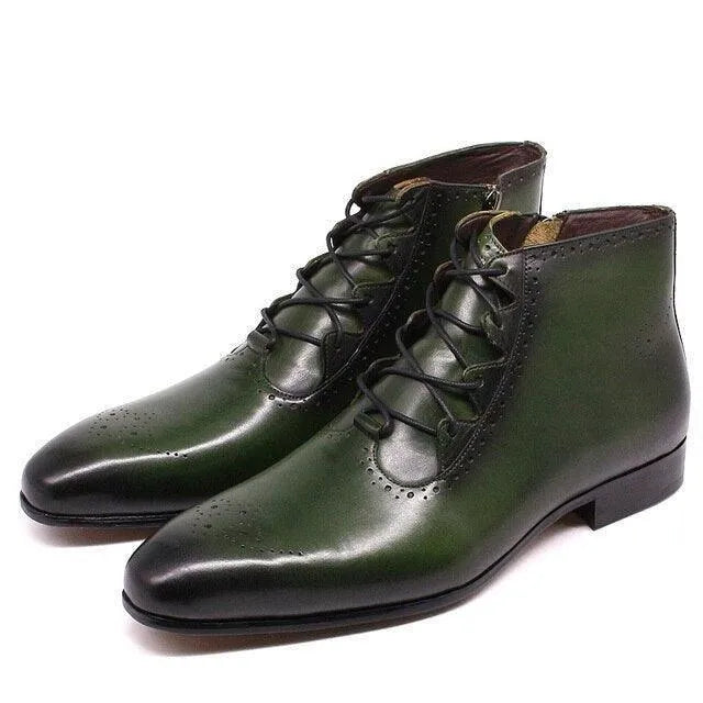 Men's Boots - Block Ankle Boots - Leather