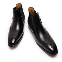 Men's Boots - Block Ankle Boots - Leather - Guocali