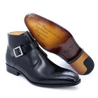 Men's Boots - Block Ankle Boots - Leather