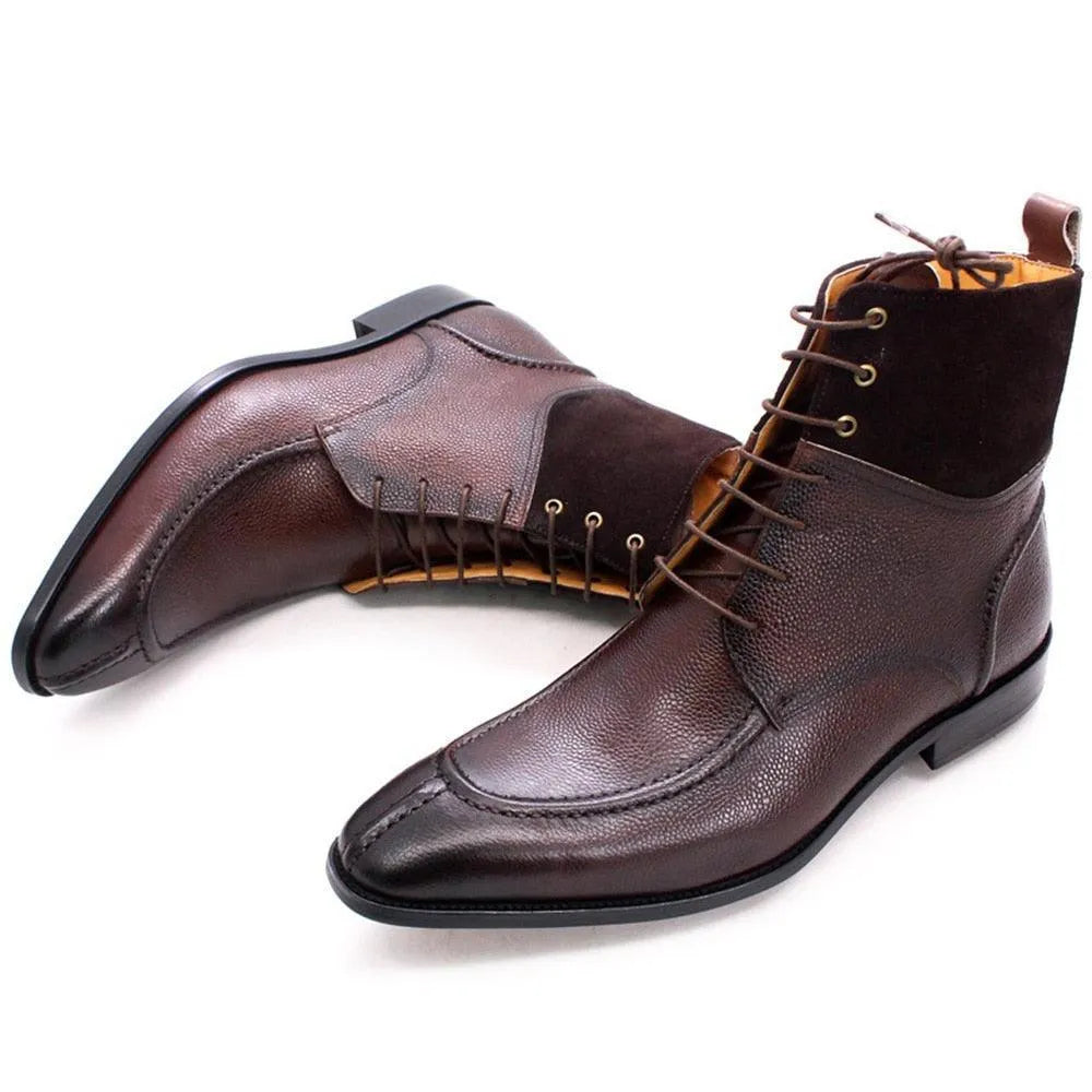 Men's Boots - Block Ankle Boots - Leather