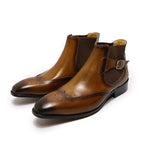 Men's Boots - Block Ankle Boots - Leather
