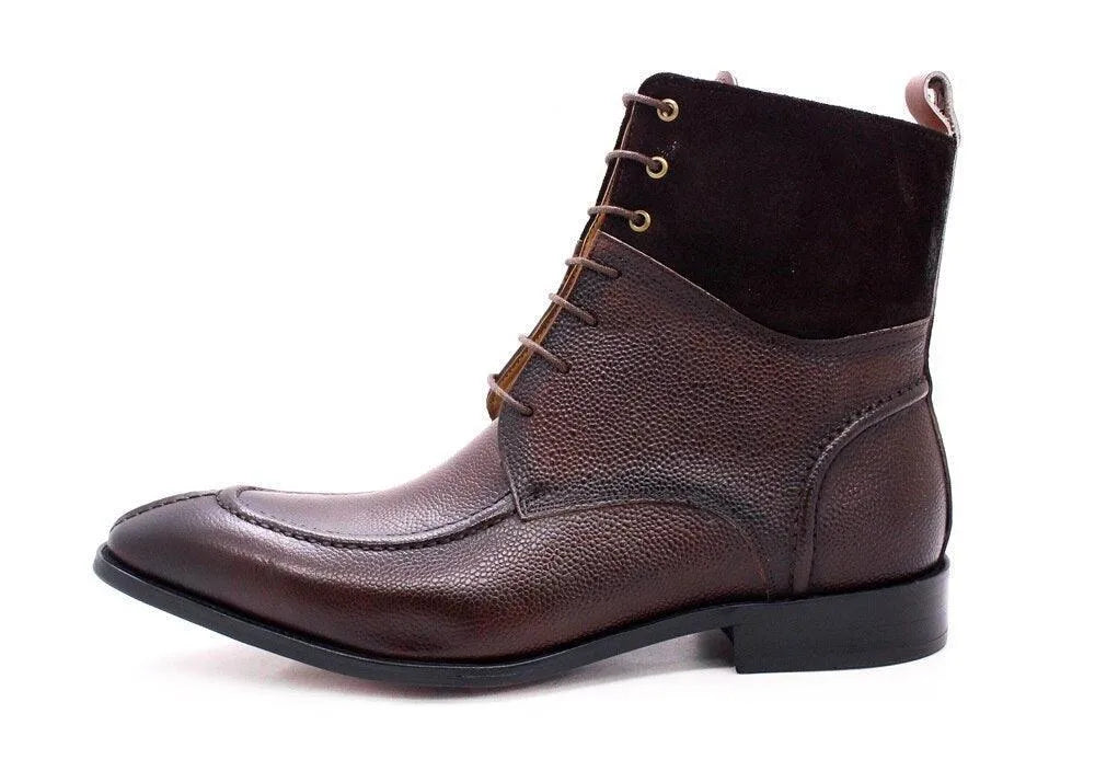 Men's Boots - Block Ankle Boots - Leather