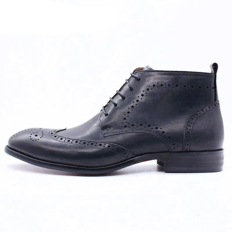 Men's Boots - Block Ankle Boots - Leather