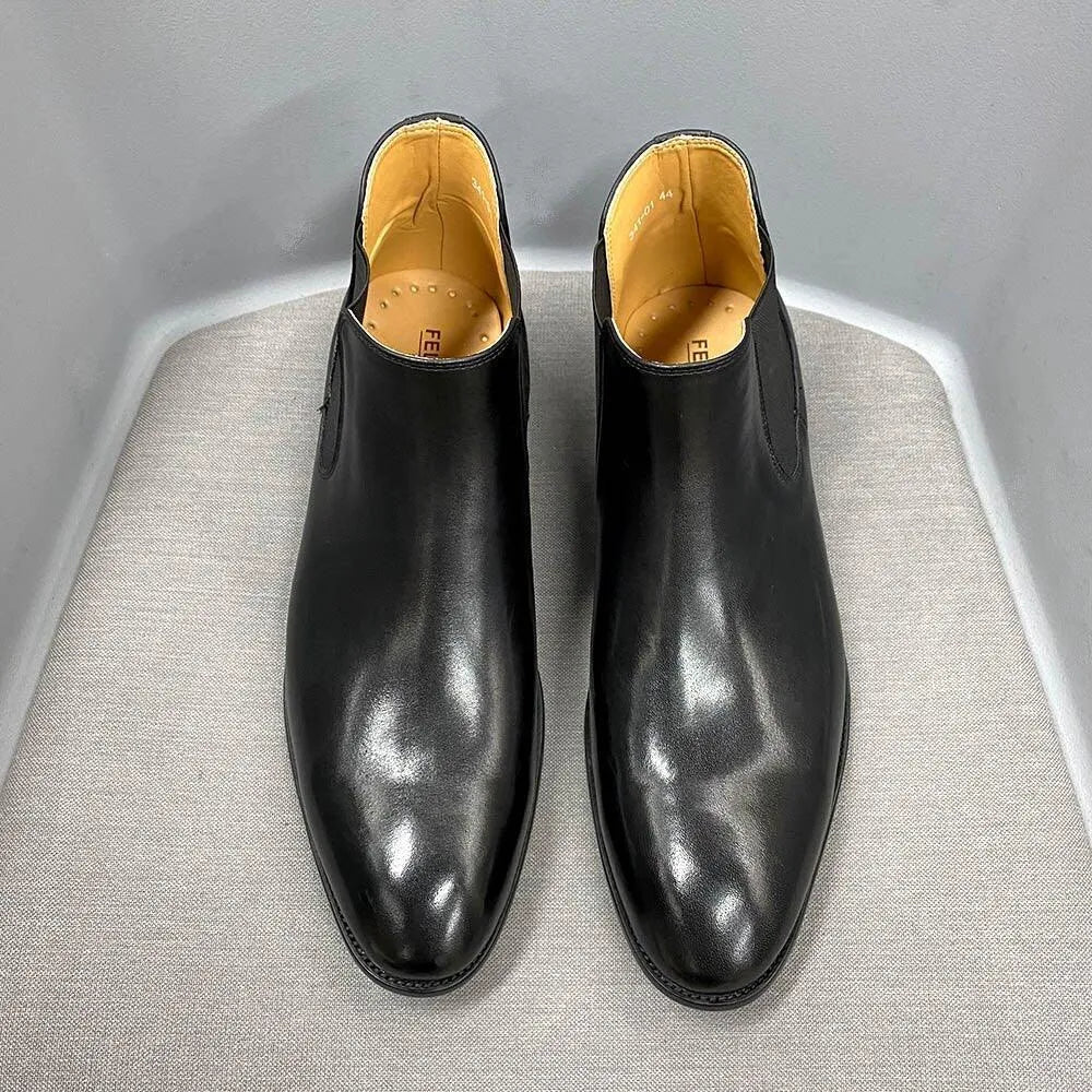 Men's Boots - Block Ankle Boots - Leather