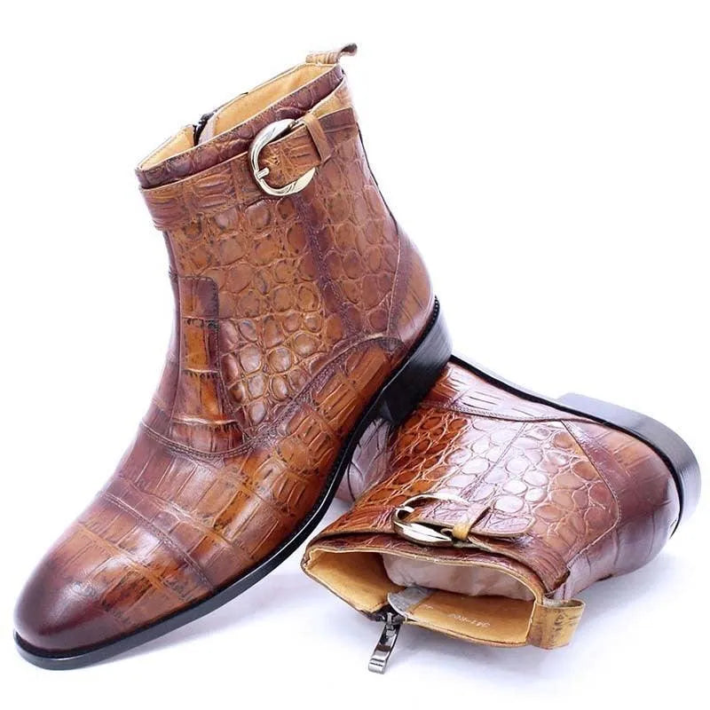 Men's Boots - Winter Block Ankle Boots - Leather