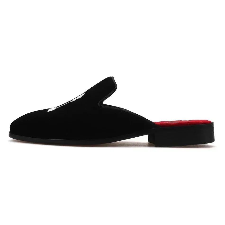Unisex Velvet Chess Embroidery Slip-On Loafers